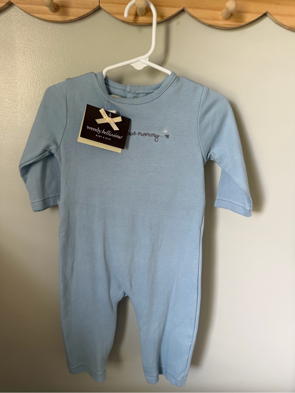 NWT Wendy Bellissimo Unisex 6-9M Blue Knit Cotton Jumper One Pc Star Butt Snap